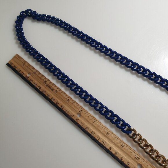 Blue Gold Tone Chain Link Statement Necklace 30 Inch Length Bold Two Tone Design - Picture 3 of 4